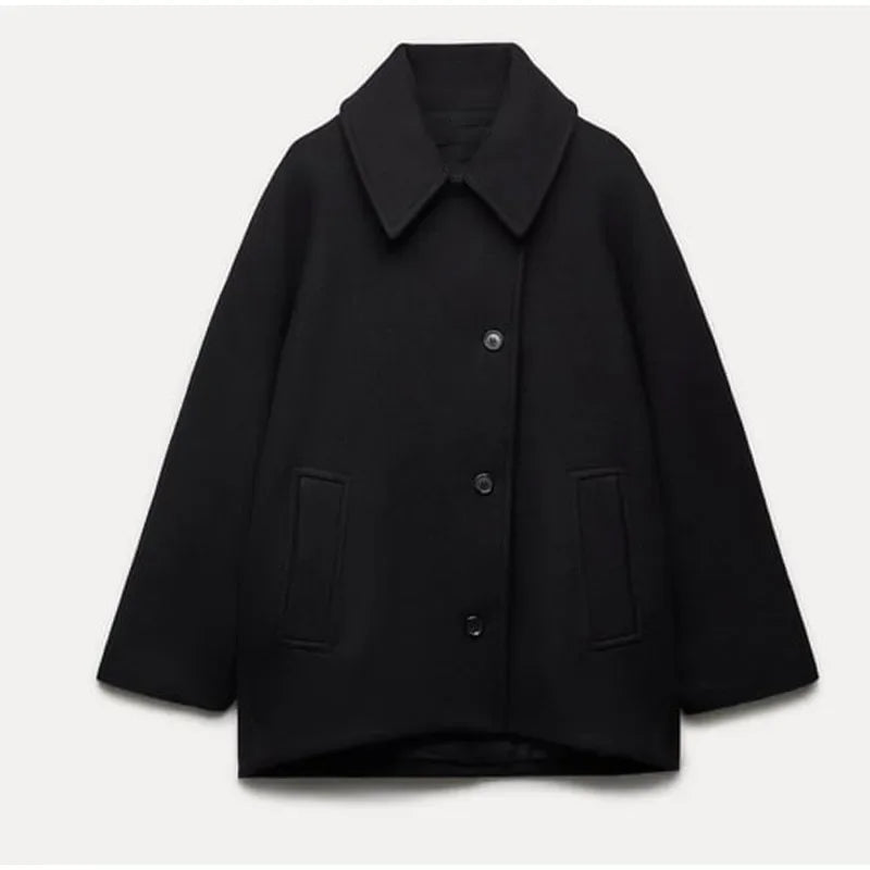 Oversized Turn-Down Collar Jacket with Side Pockets