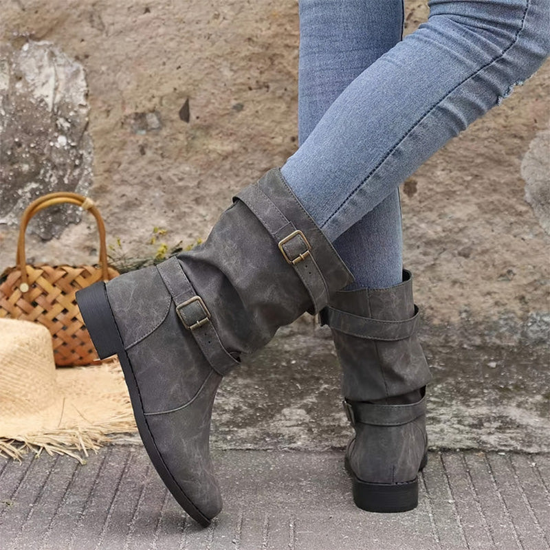 Chic Leather Ankle Boots with Buckle Detail