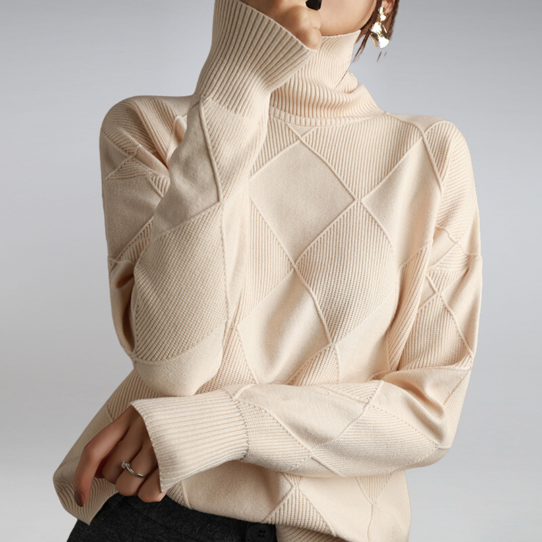 Cozy Geometric Knit Turtleneck Sweater for Women