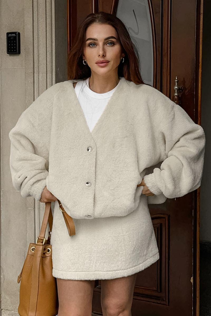 Chic Long Sleeve Coat and High Waist Mini Skirt Set