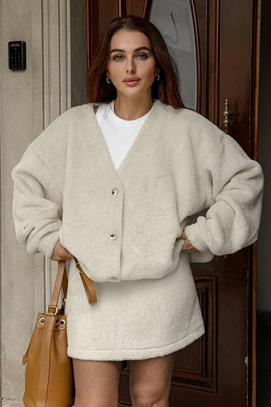 Chic Long Sleeve Coat and High Waist Mini Skirt Set