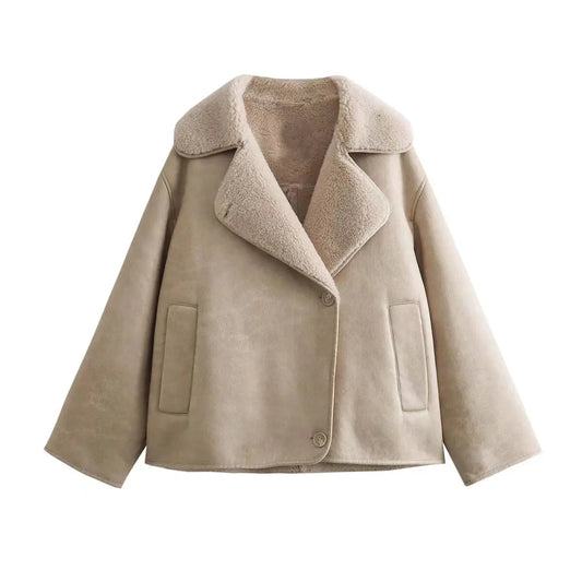 Cozy Oversized Fleece-Lined Jacket with Lapel Collar