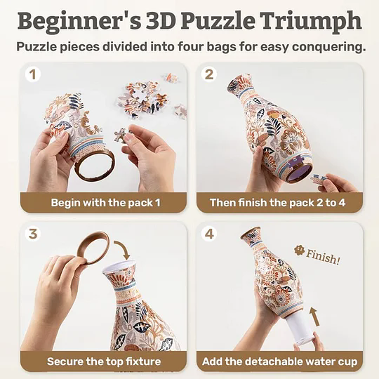 3D Floral Jigsaw Puzzle Vase Decor