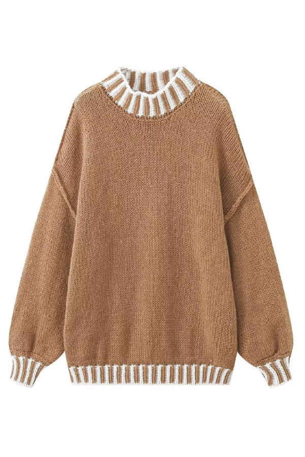 Cozy Turtleneck Color Block Pullover Sweater