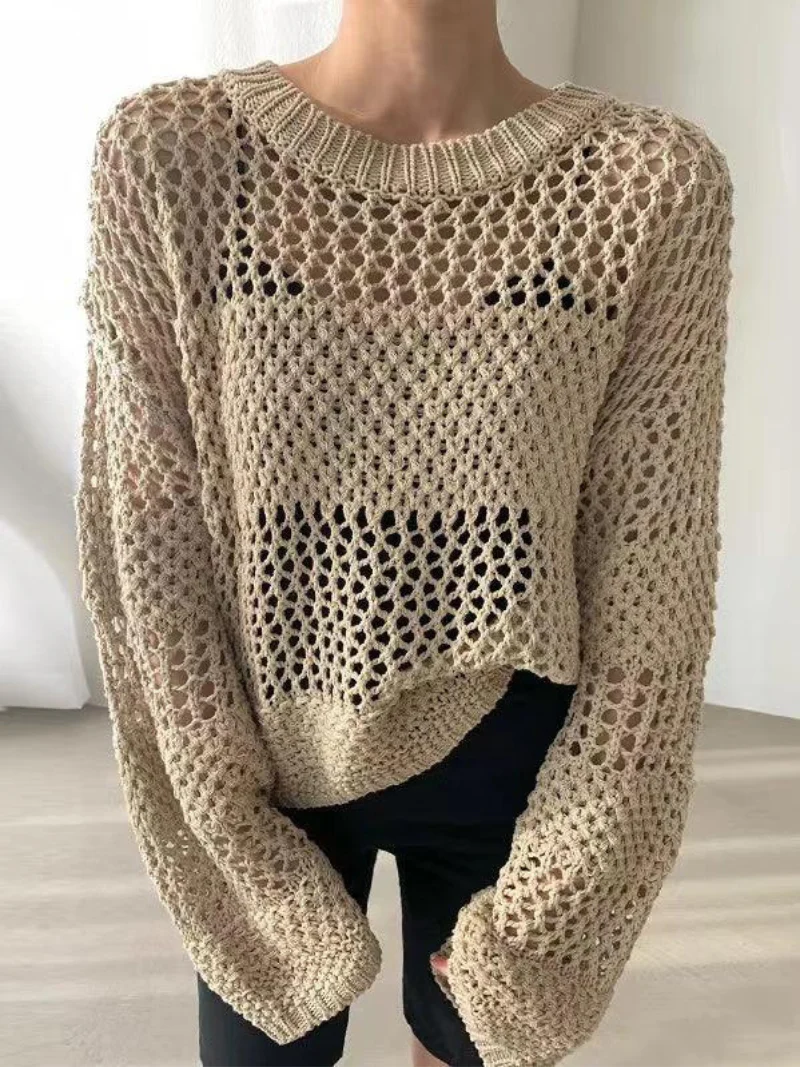 Lightweight Open Knit Crochet Sweater for Women