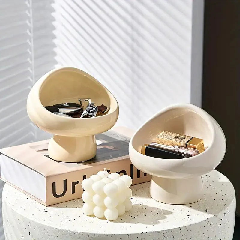 Minimalist Ceramic Mushroom Storage Box for Jewelry and Keys
