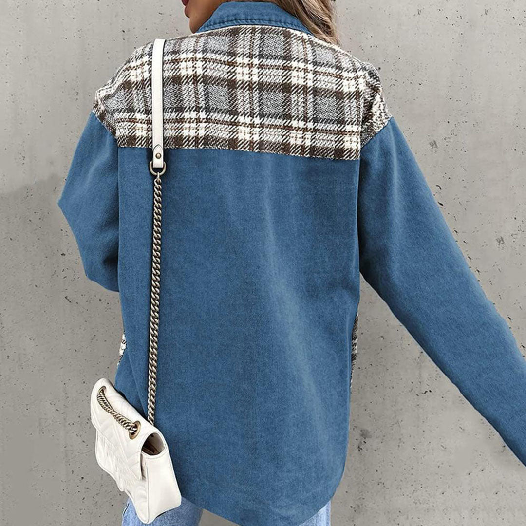Chic Plaid Jacket with Classic Collar for Women