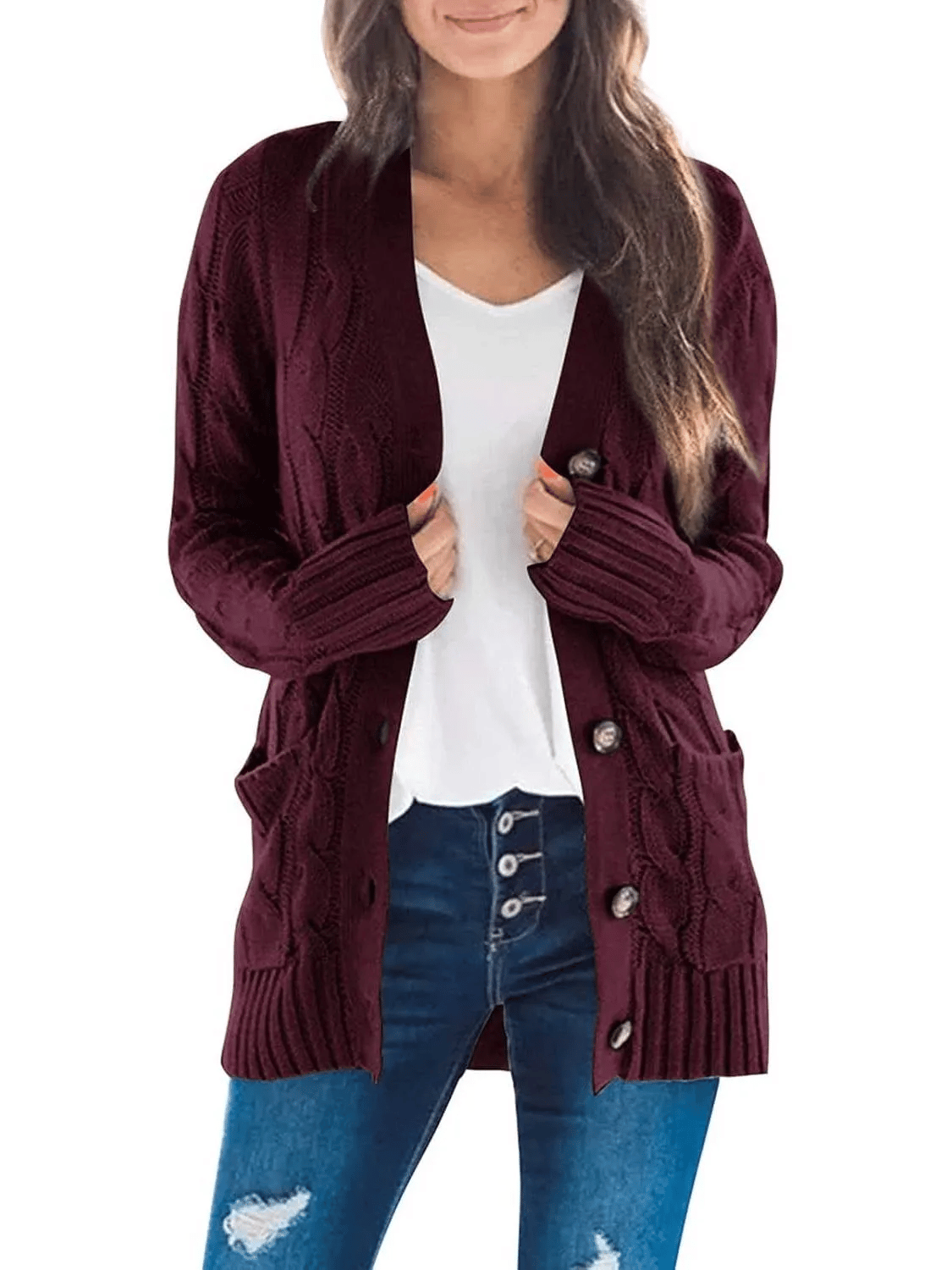 Cable Knit Open Front Cardigan