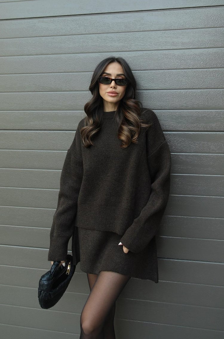 Chic Knit Sweater & Mini Skirt Set for Cozy Fall Style