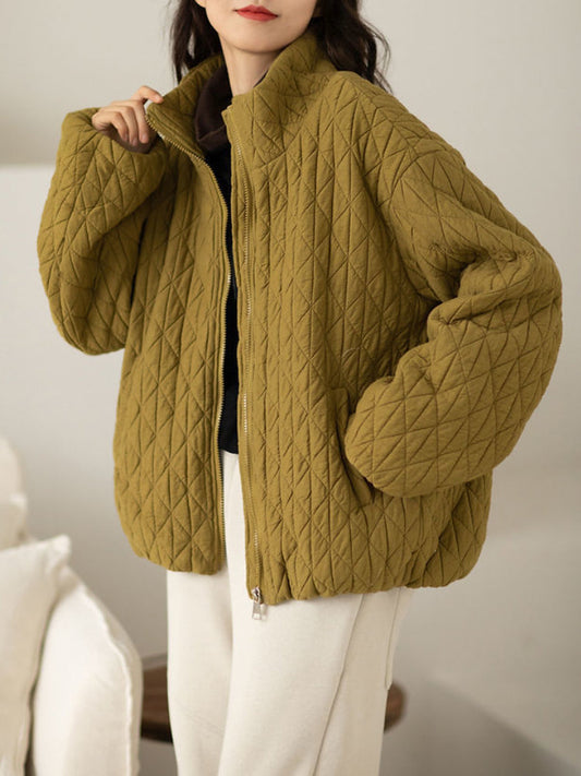 Textured Stand-Up Collar Jacket with Side Pockets