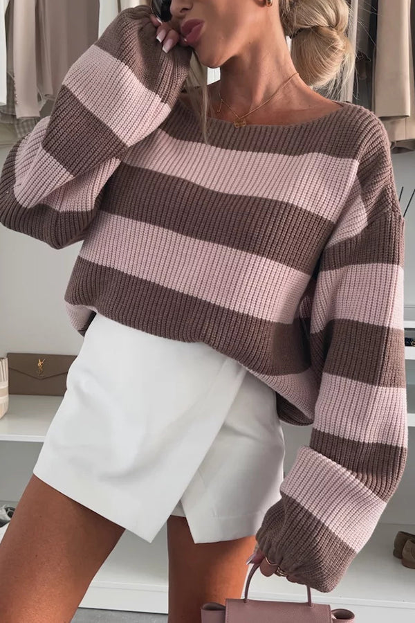 Cozy Striped Knit Sweater with Crew Neck