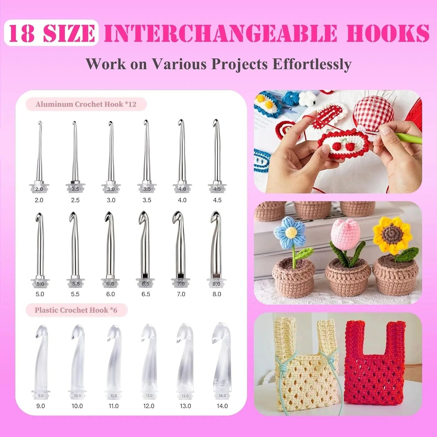CraftEase™ - Light-Up Interchangeable Crochet Hook Set with 18 Sizes