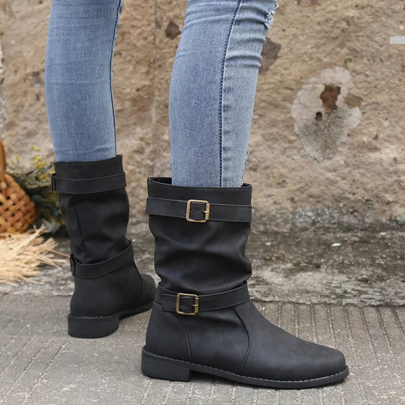 Chic Leather Ankle Boots with Buckle Detail