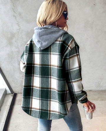 Cozy Plaid Drawstring Hoodie for Women