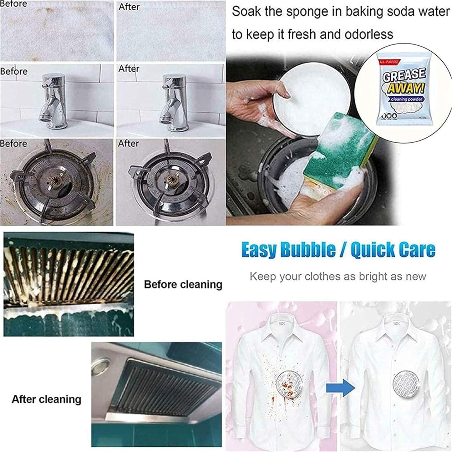 Natural Stain Remover Powder Set for Tough Grease and Dirt