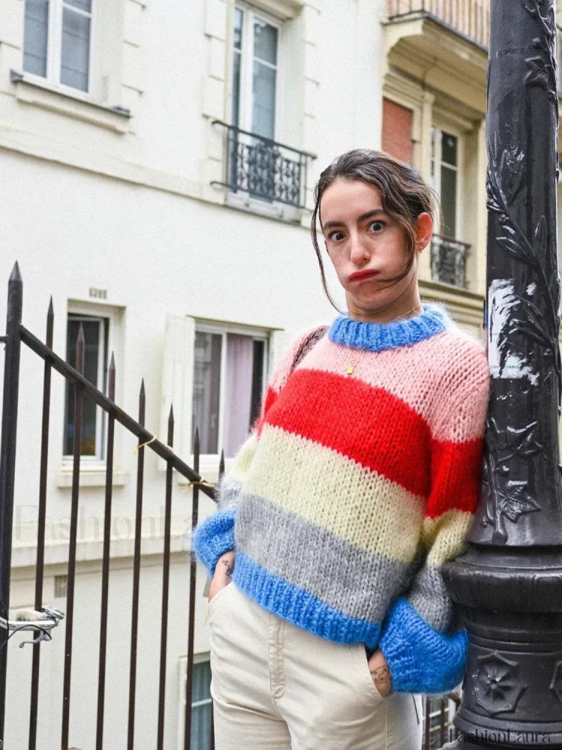 Colorful Striped Knit Pullover Sweater for Casual Chic Looks