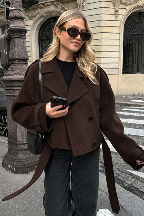 Classic Brown Wool Blend Double Breasted Jacket