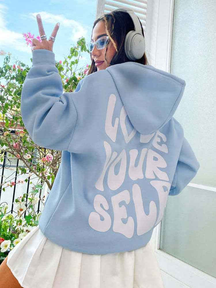 Cozy Women's Hoodie with Kangaroo Pocket and Inspirational Back Print