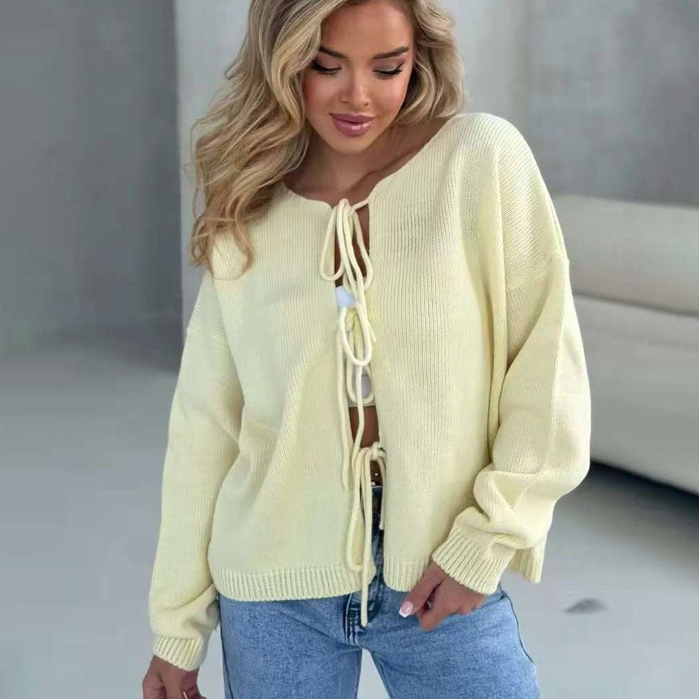 Chic Lace-Up Short Cardigan Sweater