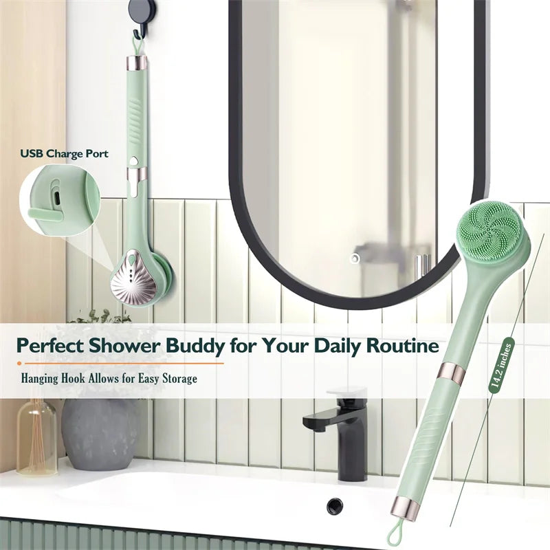 GlowEase™ Rechargeable Electric Bath Brush with Long Handle