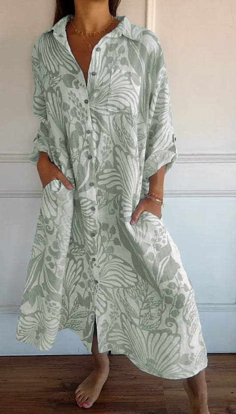 Loose Printed Lapel Dress for Effortless Style