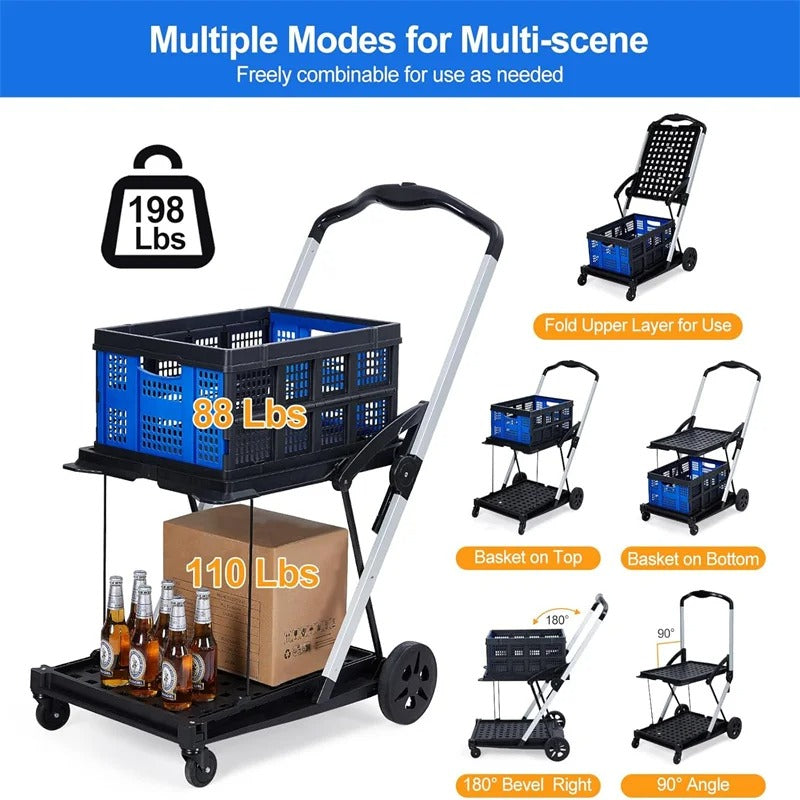 Foldable 2-Tier Rolling Shopping Cart