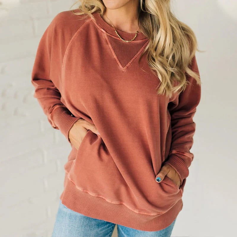 Ribbed Pocketed Pullover Sweater
