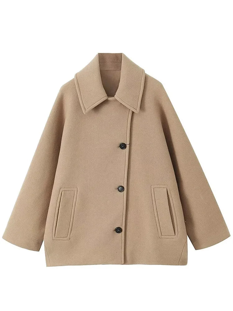 Oversized Turn-Down Collar Jacket with Side Pockets