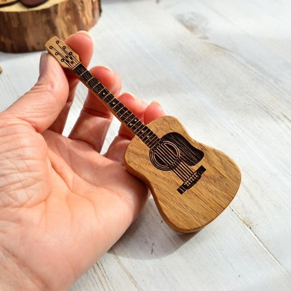Handcrafted Wooden Guitar Pick Holder with Display Stand