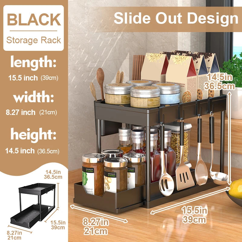 OrganizeEase™ - 2-Tier Sliding Under Sink Cabinet Organizer Rack