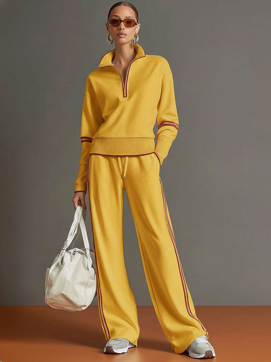 Half-Zip Sweatshirt & Wide-Leg Pants Set