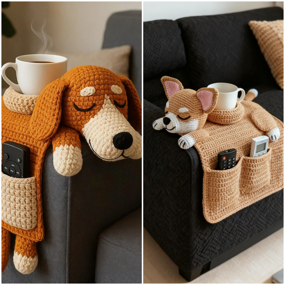 Cozy Crocheted Sofa Organizer for Pets and Living Room Storage