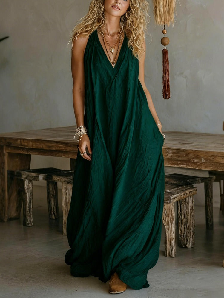 Flowy Elegance Sleeveless V-Neck Maxi Dress