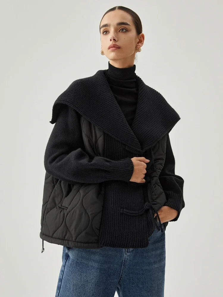 Women's Lined Jacket with Ribbed Details & Wide Collar