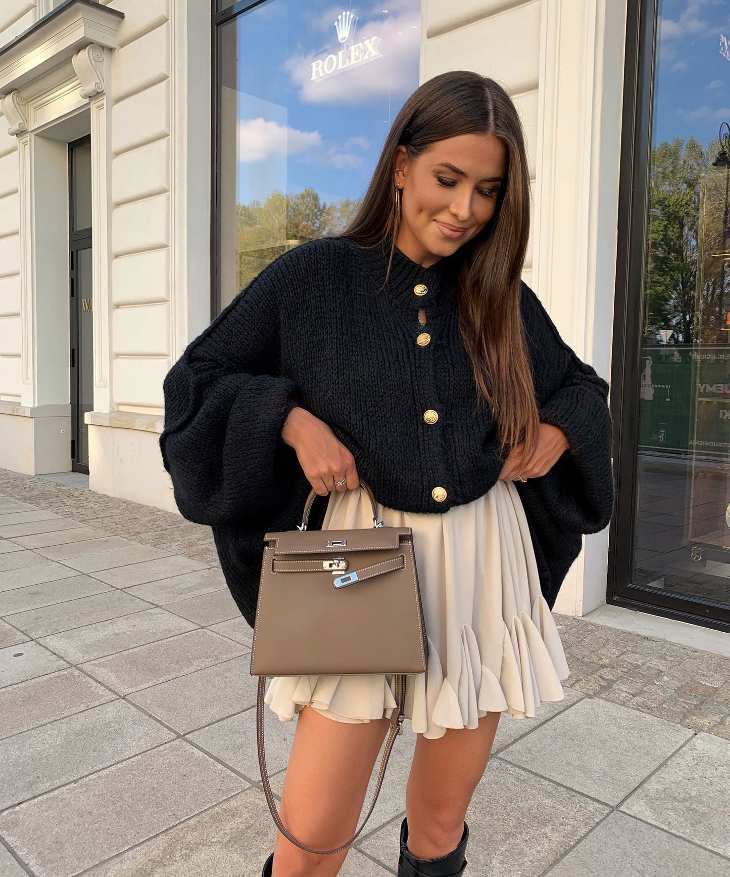 Chic Beige Rocker-Inspired Dress