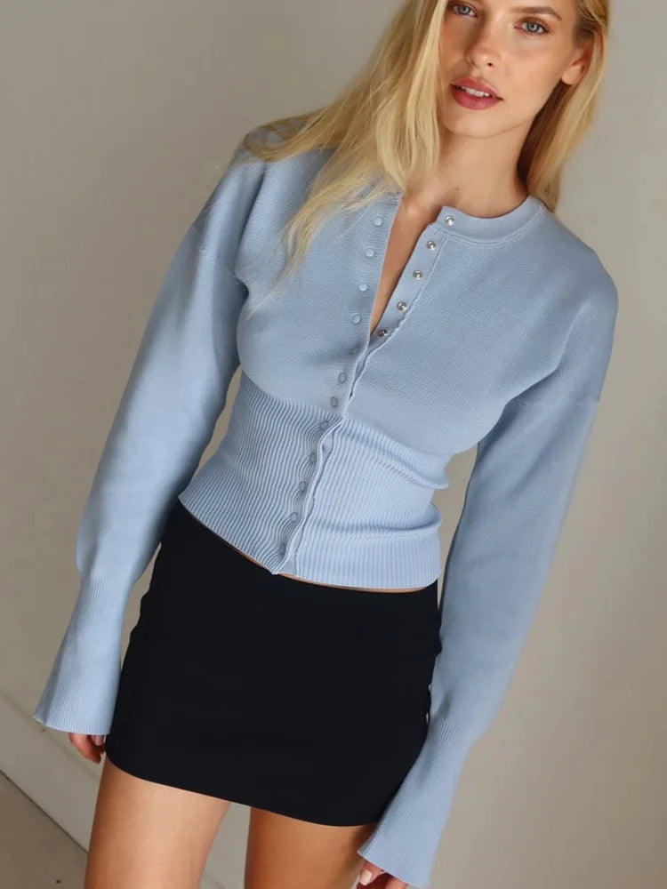 Slim Fit Ribbed Patchwork Knit Cardigan