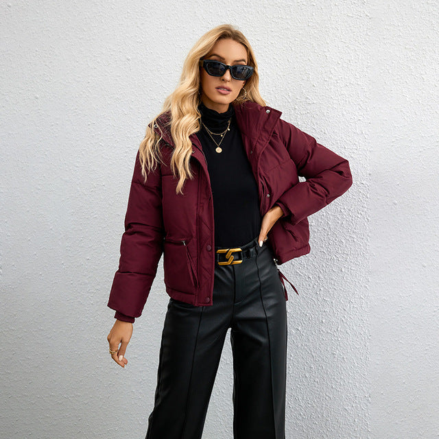 Women's Lightweight Winter Jacket with Zipper and High Collar