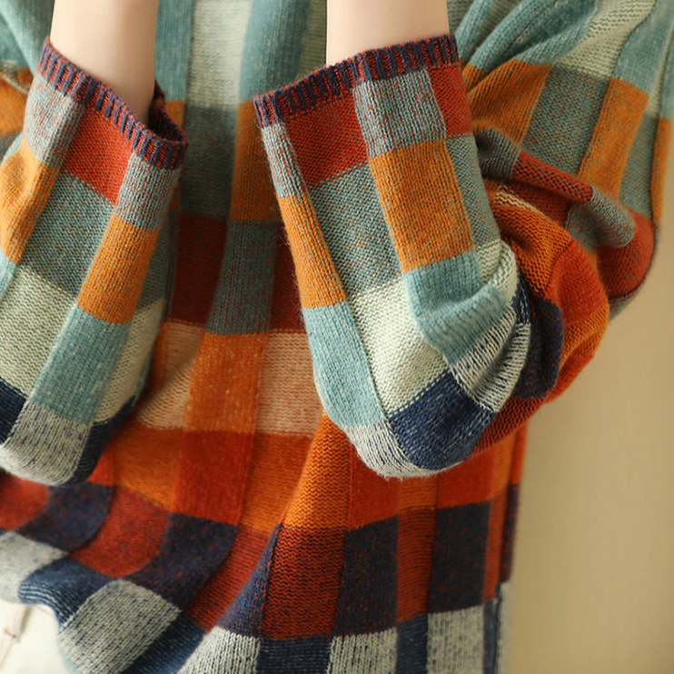 Cozy Colorblock Check Sweater for Everyday Style