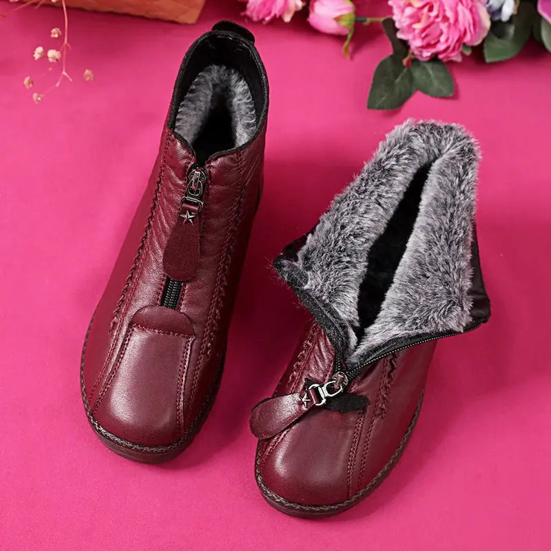 Cozy Natural Leather Winter Boots with Warm Lining