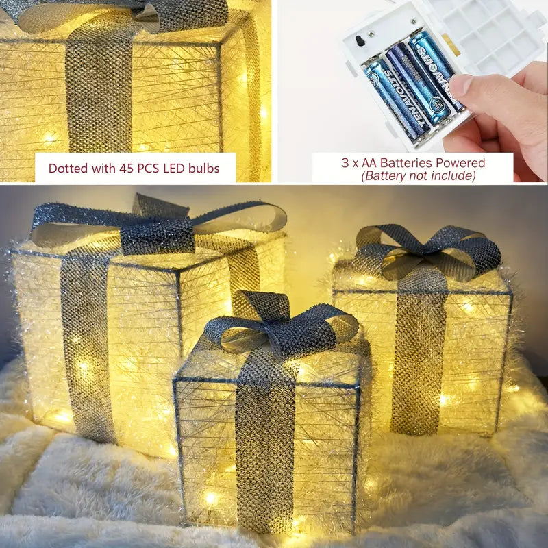 Festive LED Light Gift Box Set for Holiday Decor
