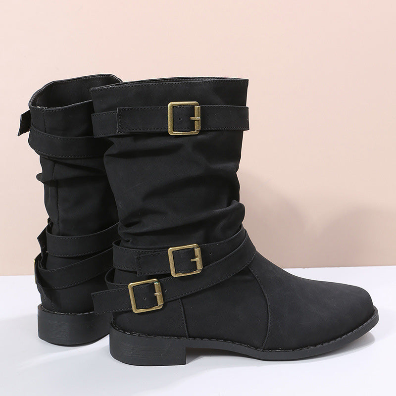 Chic Leather Ankle Boots with Buckle Detail