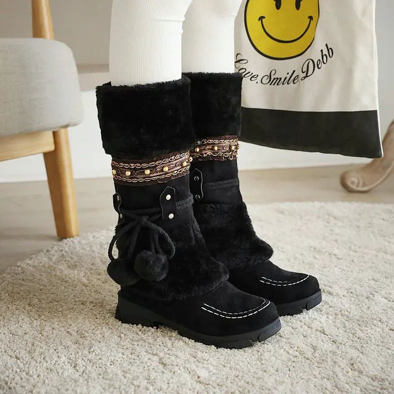 Boho Chic Faux Suede Knee-High Winter Boots