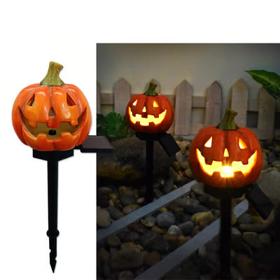 Solar Pumpkin Lantern Outdoor Halloween Decor with Warm Glow