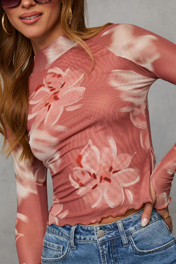 Floral Print Slim Fit Long Sleeve Casual Top