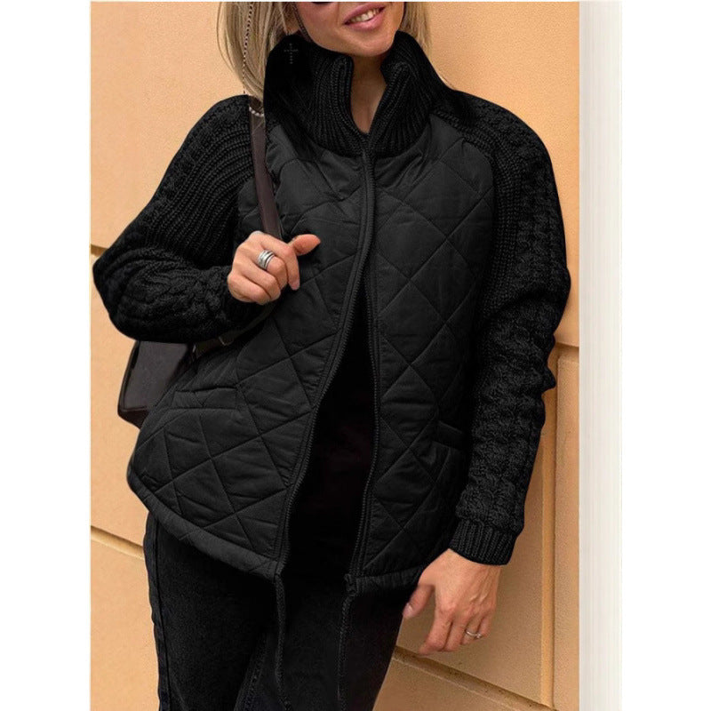 Cozy Quilted Jacket with Knit Sleeves for Women
