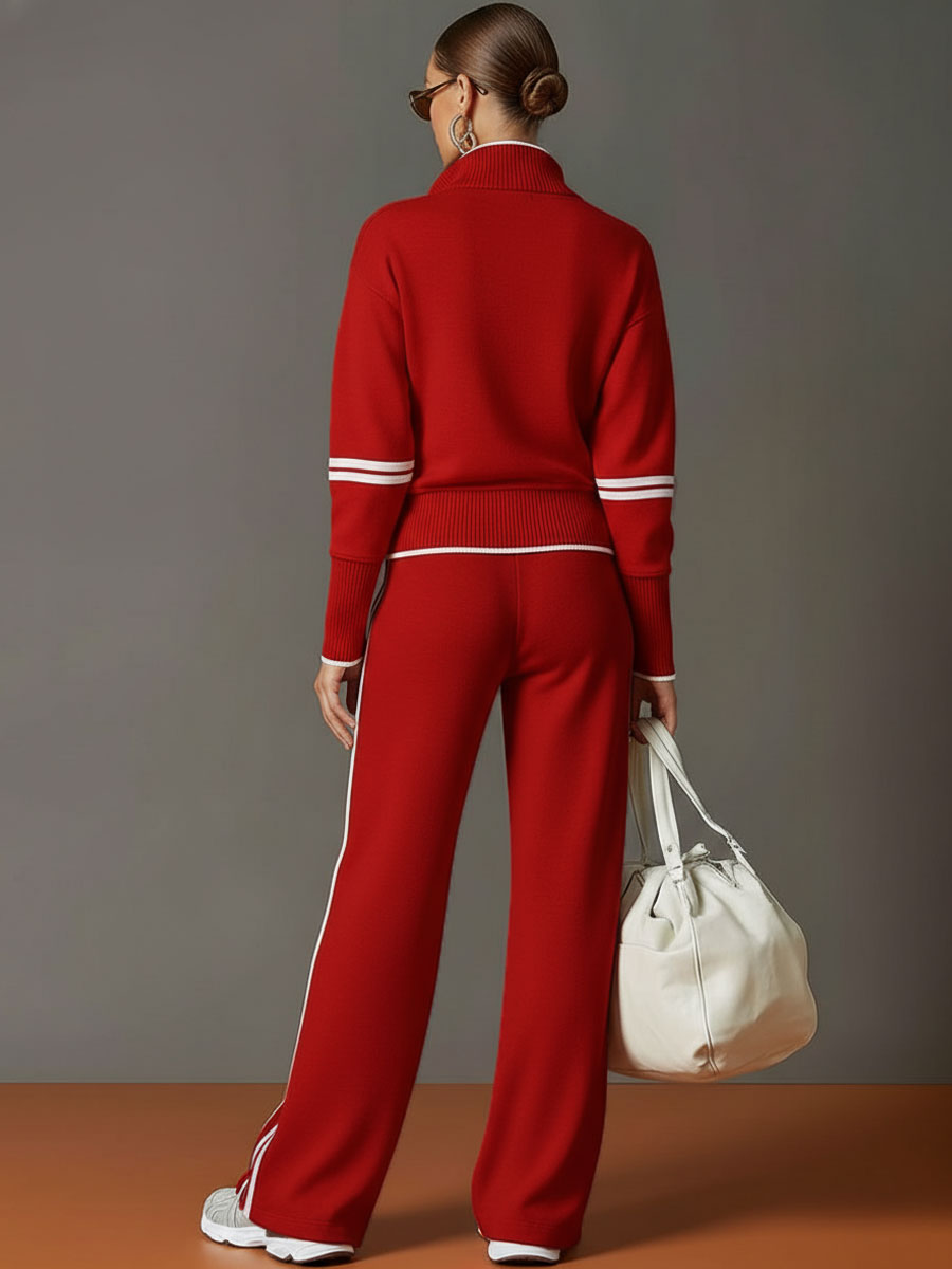 Half-Zip Sweatshirt & Wide-Leg Pants Set