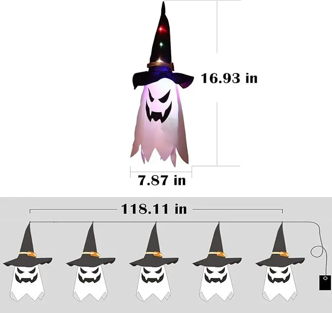 Spooky Ghost Hat LED Lantern String Lights Set