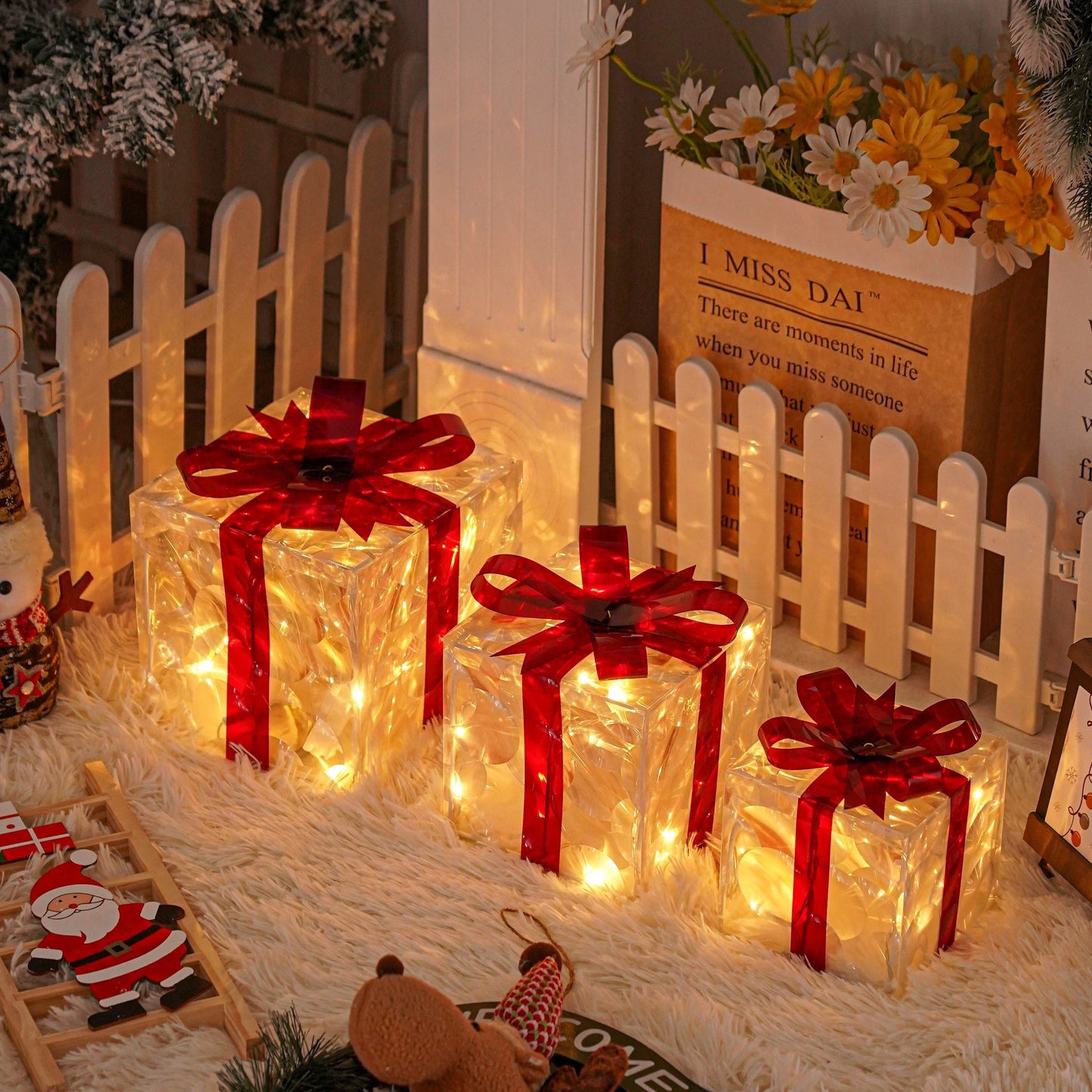 Festive LED Light Gift Boxes Set for Holiday Decor