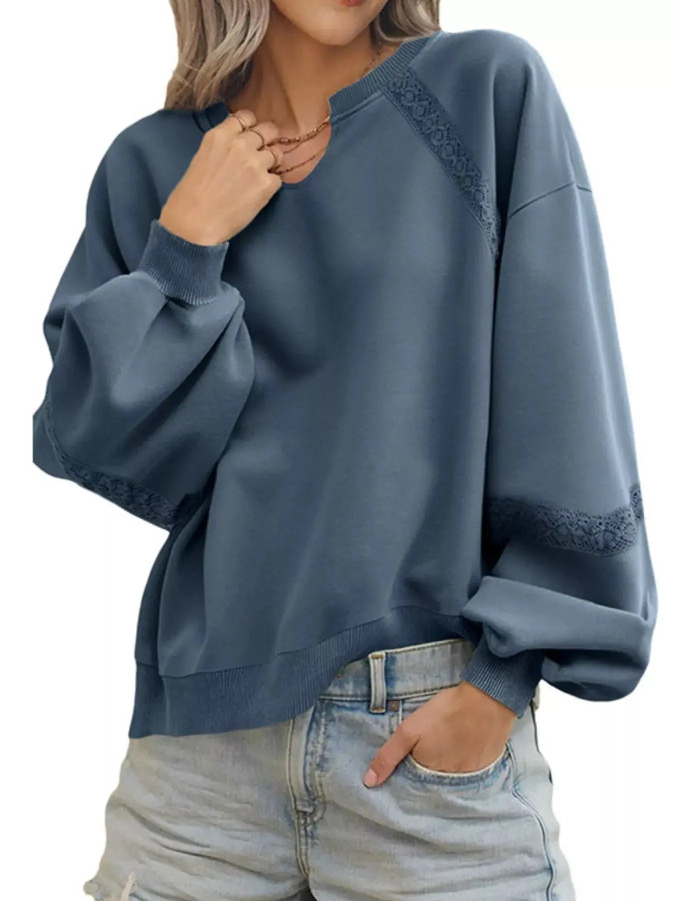 Cozy Lace Detail Sweatshirt for Casual Chic Looks