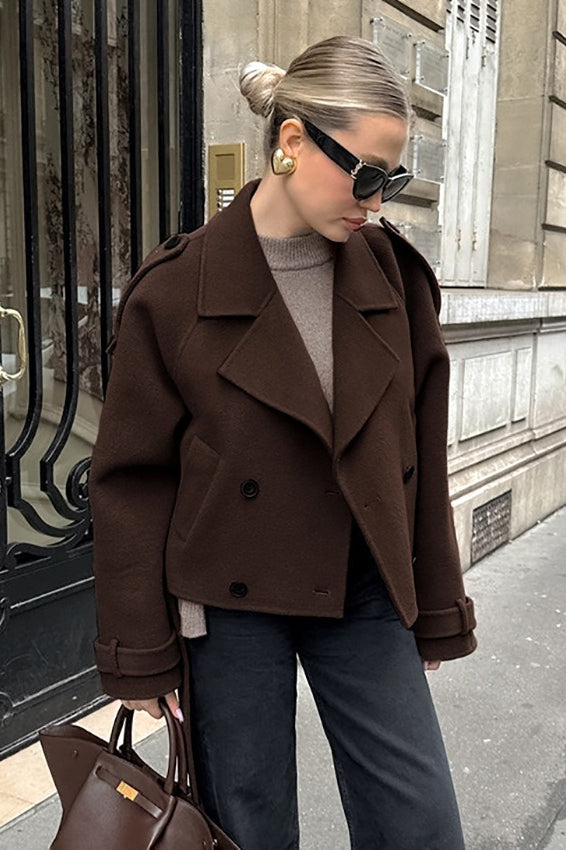 Classic Brown Wool Blend Double Breasted Jacket